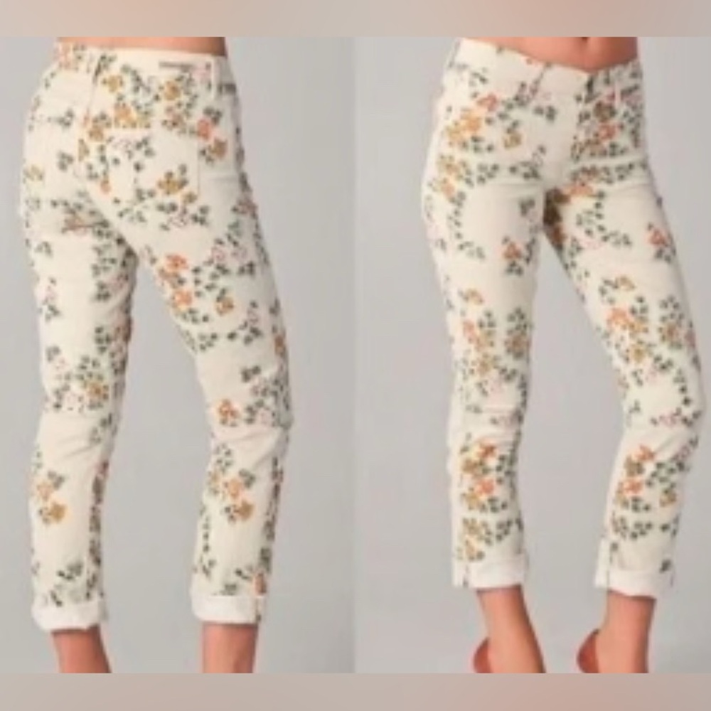 Citizens of Humanity Mandy High Waist Slim Roll Up Jeans | Cream Floral | Sz 26